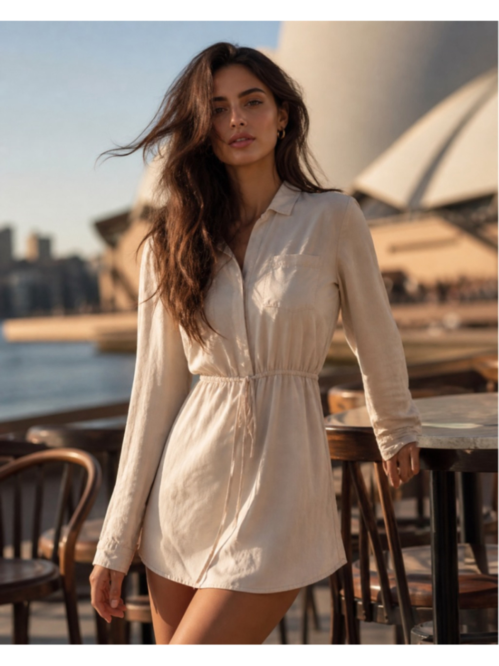 Jessica Simpson Mini Shirt Dress Minimalist Neutral Quiet Luxury Soft Girl M